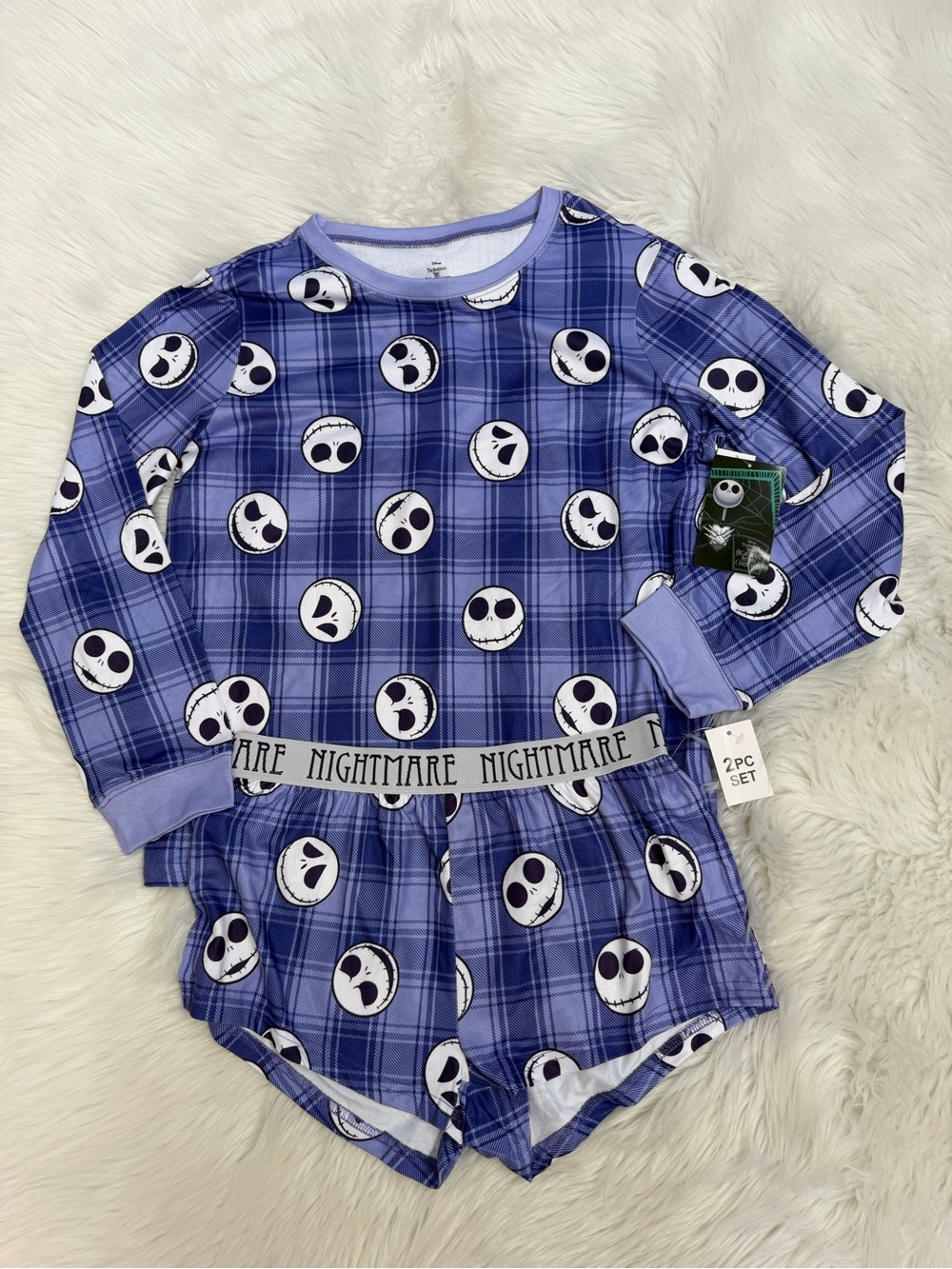 Disney The Nightmare Before Christmas Purple Plaid Purple Pajama Short Set Sz M